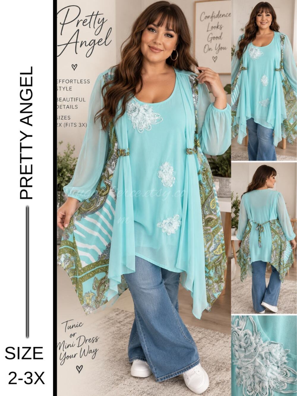 MSRP: $90✨ Pretty Angel 2X Silk Blend Layered Tunic Mini Dress | Fits Up to 3X ✨
